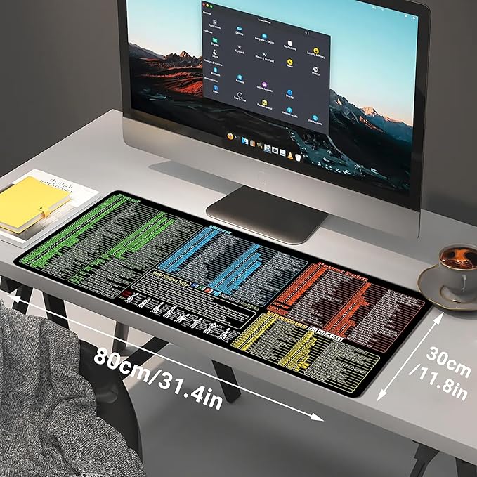 Excel Cheat Sheet Desk Pad, Updated Shortcuts Mouse Pad (31.5"x11.8") | Keyboard Shortcut & XL Gaming Desk Mat for Office/Home | Non-Slip Stitched Edges, Spill-Proof | Employee Appreciation Gifts
