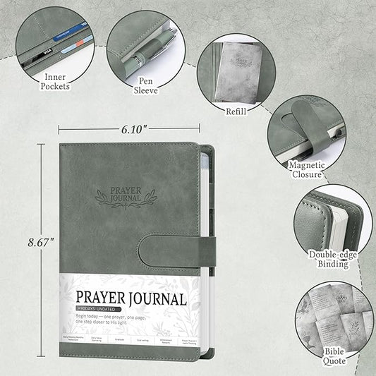 Ospelelf Green Faux Leather Prayer Journal - Christian Gift Journal for Women & Men, Daily Devotional Planner Notebook for Bible Study, Gratitude & Reflection, Undated 3-Month