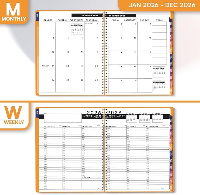 Ensight 2026 Appointment Book & Planner Ensight 6.5 x 8.5 inches Large Tabbed Daily Hourly Weekly Planner Schedule Book 30 Minute time Slots Business & Personal Planner Jan 2026 Dec 2026 Yellow