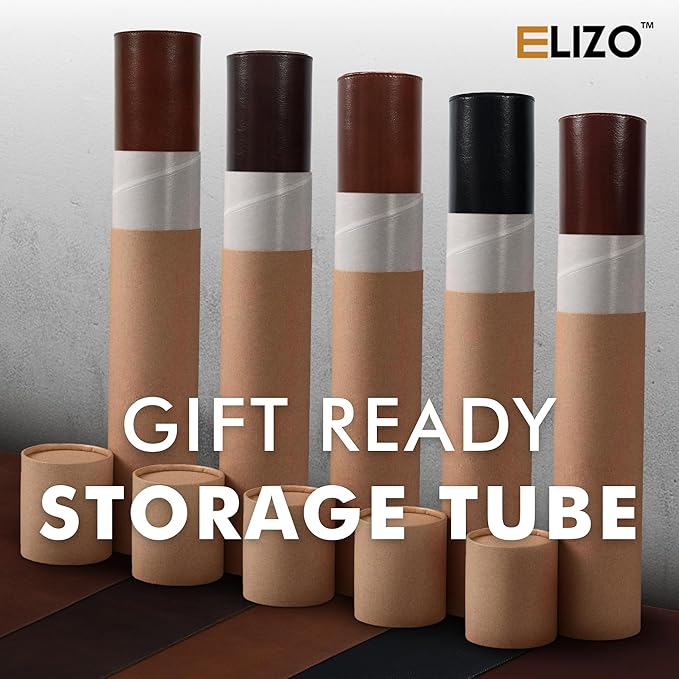 Elizo Leather Desk Mat Desk Pad Blotter Set - Real Full-Grain Leather (32x16) 2-Layer Genuine Desk Cover Protector & Large Mouse Pad | Computer Keyboard Desk Accessories for Office & Home