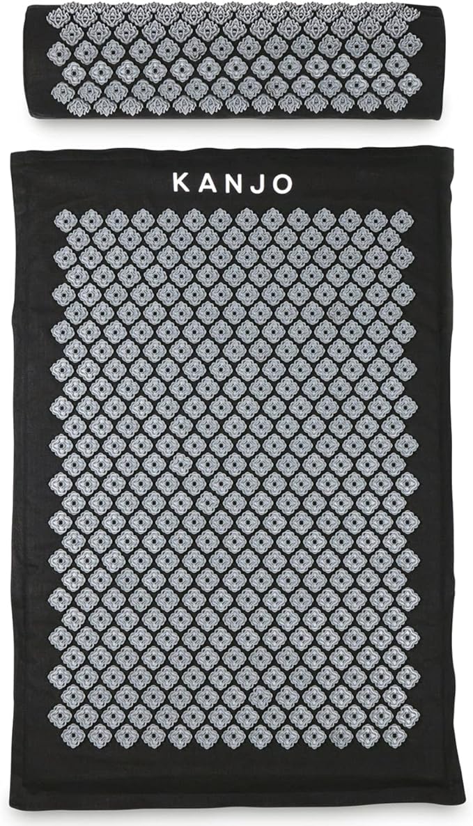 Kanjo Acupressure Mat and Pillow Set for Back Pain Relief & Neck Pain Relief, with Pressure Points for Muscle Pain Relief with Travel Bag - Black XL