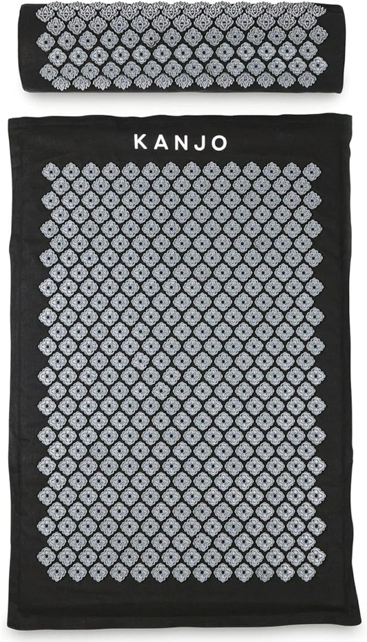 Kanjo Acupressure Mat and Pillow Set for Back Pain Relief & Neck Pain Relief, with Pressure Points for Muscle Pain Relief with Travel Bag - Black XL