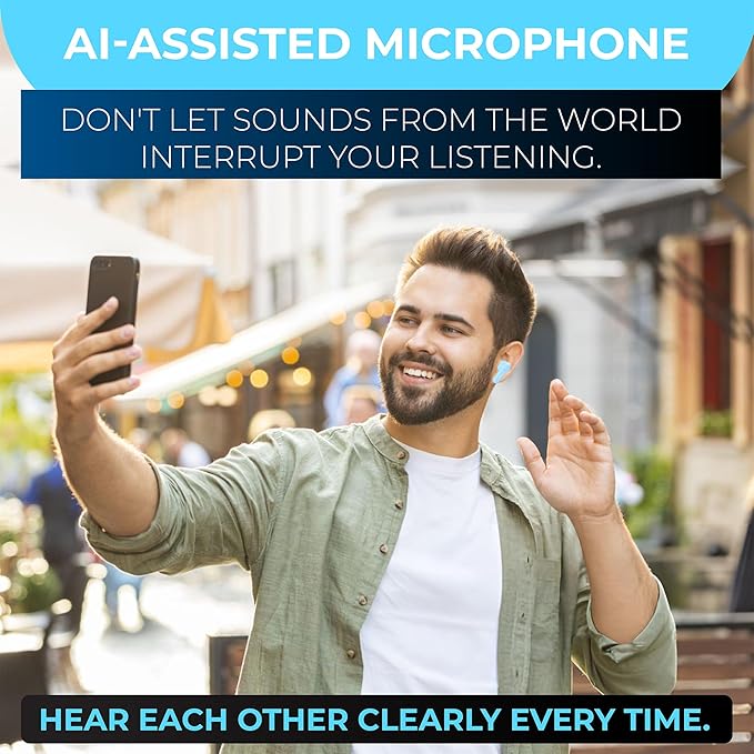 PHILIPS True Wireless Earbuds, TWS Bluetooth 5.3 Headphones, 13mm Drivers, AI Mic for Clear Calls, IPX4 Waterproof, 15 Hours Playtime, Compatible w/iPhone Android & Bluetooth Devices, TAT1138 Blue