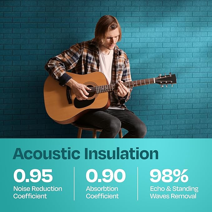 Acoustic Panels 18-Pack Premium Sound Dampening Panels - 12"X12"X0.4" Brick Style, Easy Self-Adhesive Installation - Light Turquoise