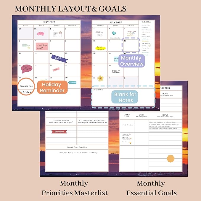 CAGIE Planner 2025-2026 for Women, July 2025-June 2026 Calendar Planners Weekly and Monthly 8.5 x 11 Large 25-26 Hourly Daily Yearly Academic Agenda with Stickers Hardcover
