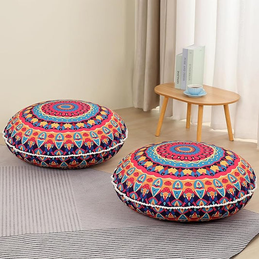 32 inches Meditation Floor Cushion for Adults, 2 Pack Round Large Thick Floor Pillow, Memory Foam Filling, Red