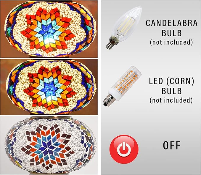 mozaist Turkish Moroccan Gooseneck Table Lamp, Mosaic Stained Glass Bedside Decor, Multicolor Swan Neck Rustic Handmade Home Decorative Light with E12 Socket & US Plug (Mix Star)