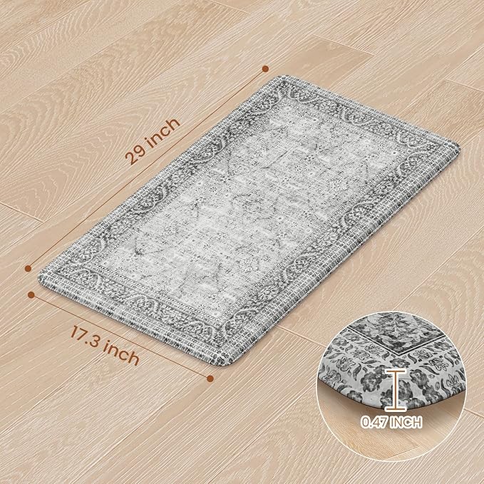 KIMODE Anti Fatigue Kitchen Mat,17.3"x29" Cushioned Vintage Grey Kitchen Rugs Non-Slip,Waterproof Wipe Clean Ergonomic Cushioned Comfort Kitchen Sink Standing Mat for Kitchen,Laundry Floor