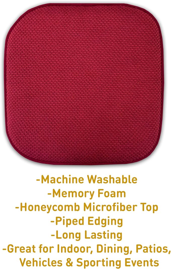 Sweet Home Collection Cushion Memory Foam Chair Pads Honeycomb Nonslip Back Seat Cover 16" x 16" 6 Pack Red