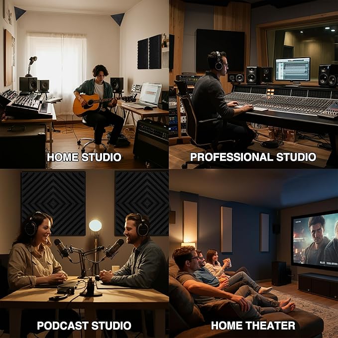 12 Pack Sound Proof Foam Panels for Walls, 12x12x2 Inches Slash Style Acoustic Panels for Home Studio Acoustic Treatment (Black)