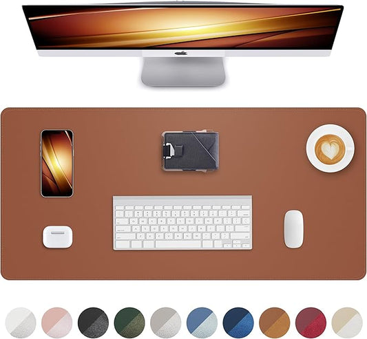 Leather Mouse Pad & Desk Blotter Mat - Non-Slip PU Laptop Desk Pad, Waterproof Writing Pad for Office & Home (Brown, 36" x 17")