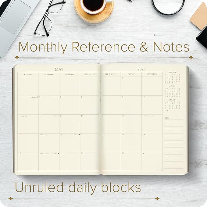 Gallery Leather Large Monthly Planner 2025, Elegantly Bound Calendar Planner and Notebook with Stylish Gold-Gilded Page Edges, 18 Months - Camden Kiwi - 9.75 x 7.5 "