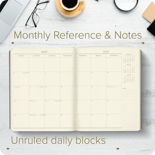 Gallery Leather Large Monthly Planner 2025, Elegantly Bound Calendar Planner and Notebook with Stylish Gold-Gilded Page Edges, 18 Months - Camden Kiwi - 9.75 x 7.5 "