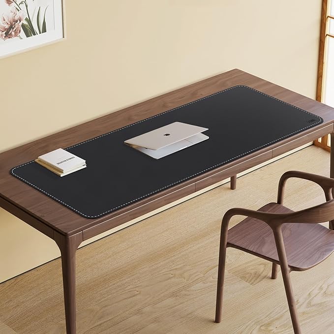 VYAAA Cork & PU Leather Desk Mat, 51"×19", Keyboard Mouse Pad, Office Desk Mat for Home or Office (Black)