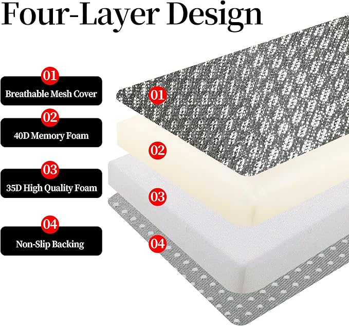 MABOZOO Extra Thick Chair Cushions,Office Chair Booster Seat Cushion to Raise Seat Height for Pain Relief,18 x 16 x 6 inch Non Slip Memory Foam Thick Cushion with Carry Handle（Dark Grey）