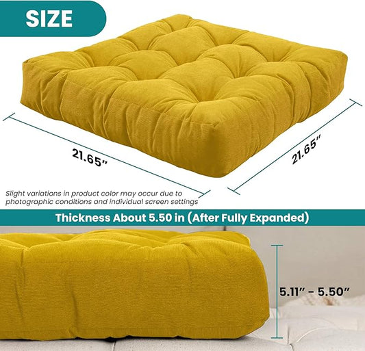 NEST & LOOM Floor Cushions - Floor Chair Pillow, Meditation Cushion, Square Large Floor Pillow, Solid Thick Tufted Floor Pillow - Yellow - 21.65" x 21.65"