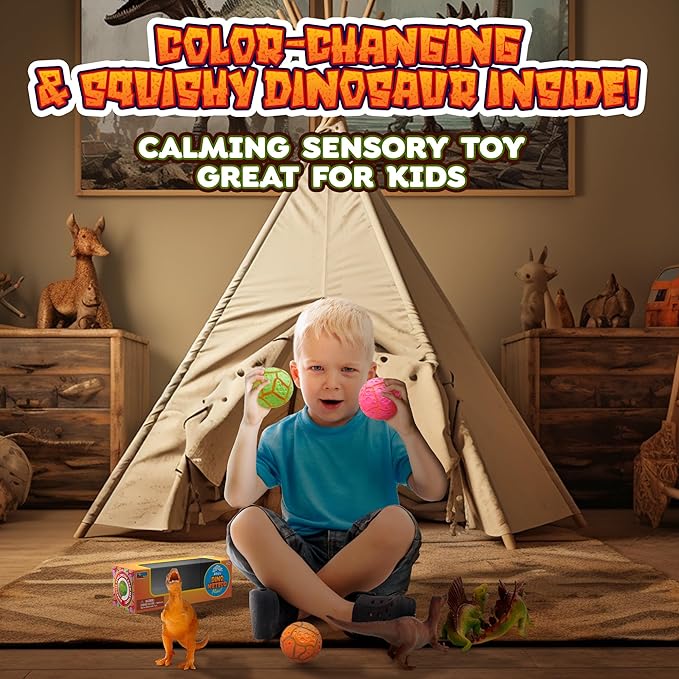 Power Your Fun Arggh Meteor Mini Stress Balls for Kids and Adults - 3pk Squishy Stress Balls Sensory Toys with Dinosaur, Squishy Ball Fidget Toys Tension Relief Squeeze Toy (Pink, Orange, Green)