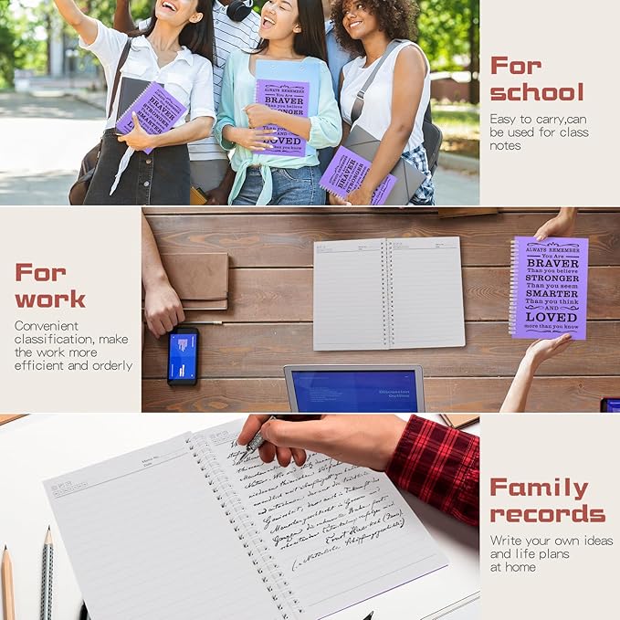 2 Pcs A5 Spiral Notebook,Inspirational Journal,Motivational Journal for Women Men,100 Pages Lined Spiral Journal Notebook College Ruled Daily Diary for School,Travel,Business,Work (Always-Purple)