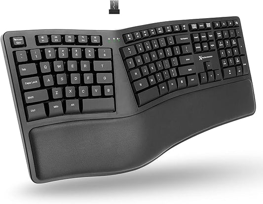 X9 Wireless Ergonomic Keyboard - Split Keyboard with Cushioned Wrist Rest - Type Comfortably Longer - 110 Key Curved Ergo for Laptop, Desktop Computer PC, Surface, Chromebook, Notebook