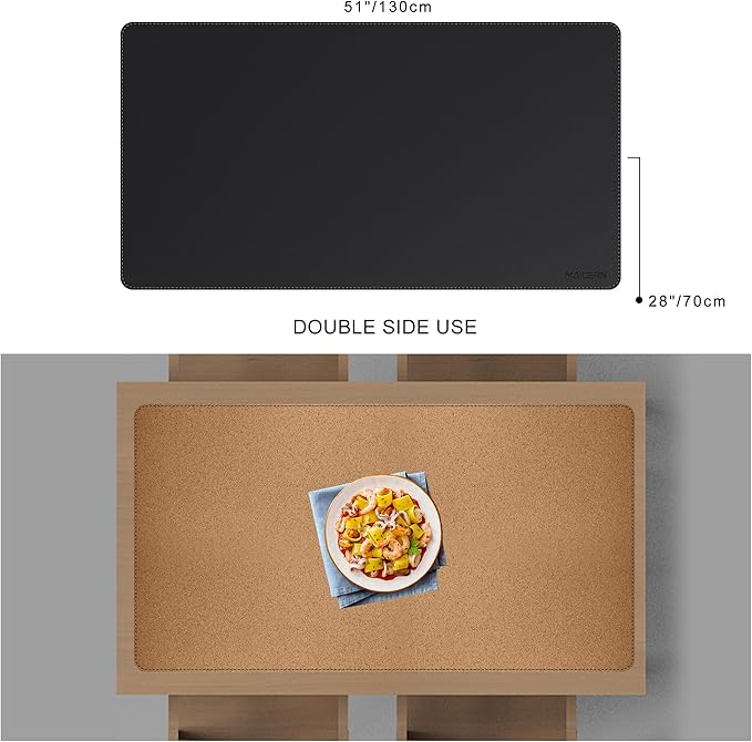 MAIDERN Leather Desk Mat, 51.2” x 27.5” Reversible Large Desk Pad Mat, Cork & Leather Large Mouse pad for Desk, Waterproof Computer Desk Mat for Gaming Home Office (Black)