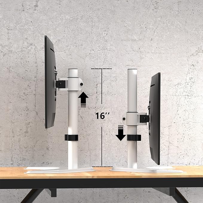 WALI Single Monitor Stand, Free Standing Desk Stand with Mounting Holes 75 to 100, Fully Adjustable Mount Fits One Screen up to 32 inch (MF001-W), White