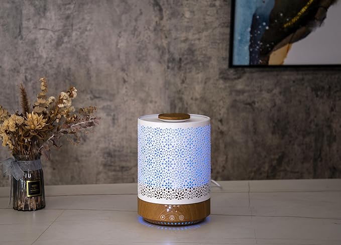 BlueHills 2500 ML Humidifier with Essential Oil Diffuser Combo Aroma Home Décor Design for Large Bed Bath Kids Baby Living Rooms Big Capacity LED Lights Scent Ultrasonic Cool Mist Wood Grain F006
