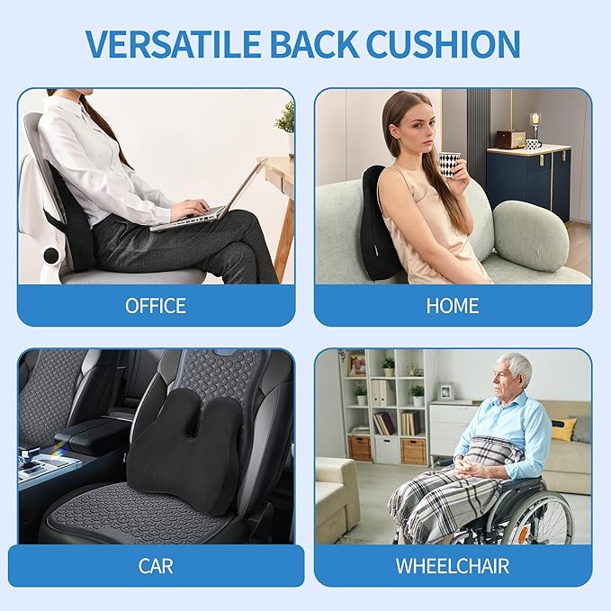 Lumbar Support Pillow for Office Chair and Car Seat - Memory Foam Back Cushion Improve Sitting Posture & Back Pain Relief, Lumbar Support Cushion with Adjustable Strap & Non-Slip