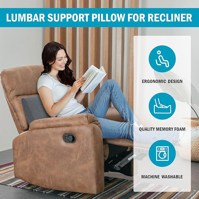 HOMBYS Lumbar Support Pillow for Recliner Chair, Memory Foam Back Support Cushion for Elderly,Extra Large Lumbar Support Pillow,Thick Backrest for Home Reading (Grey, 18“x15 x4)