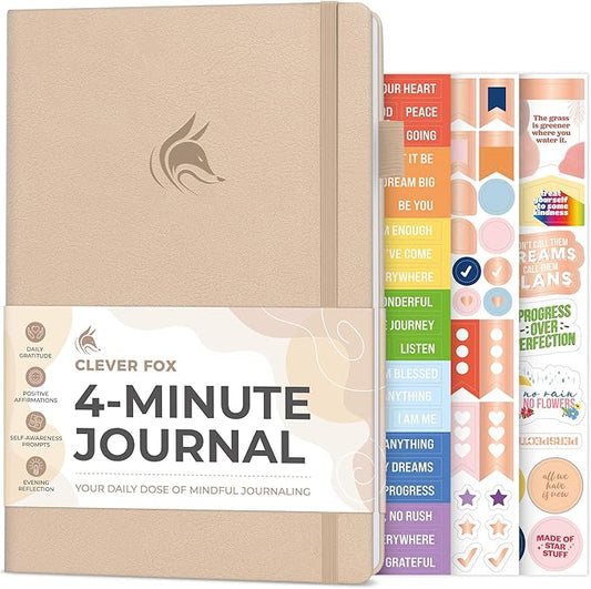 Clever Fox Four-Minute Journal – Daily Positivity Journal with Prompts – Motivational Affirmation, Mental Health & Habit Tracker (Seashell)
