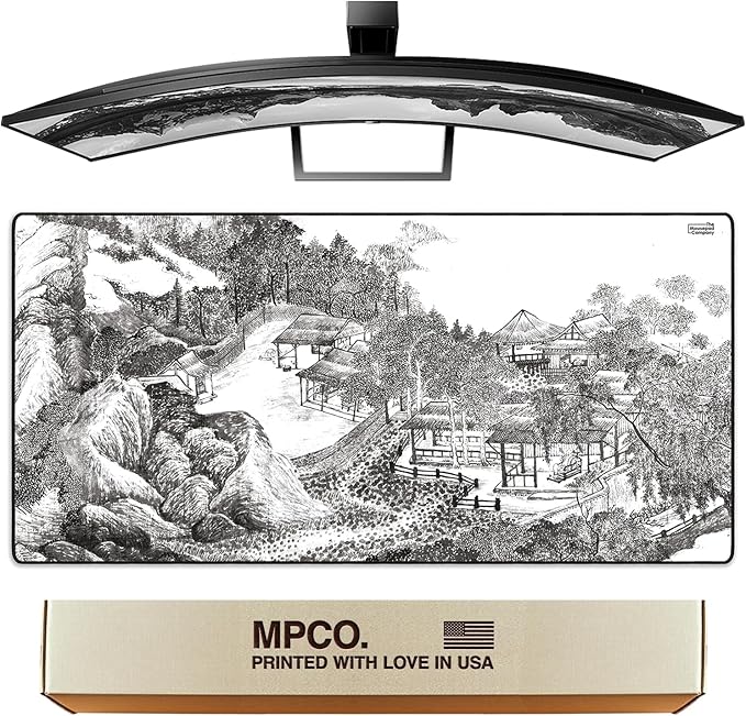 MPCO. Ukiyo-E Large Gaming Desk Pad - 36" x 17" Aeroglyde Fabric Whiling Away Desk Mats - Non-Slip, Washable, Smooth Glide for Precision Gaming & Work