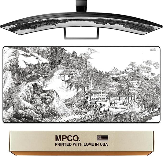 MPCO. Ukiyo-E Large Gaming Desk Pad - 36" x 17" Aeroglyde Fabric Whiling Away Desk Mats - Non-Slip, Washable, Smooth Glide for Precision Gaming & Work