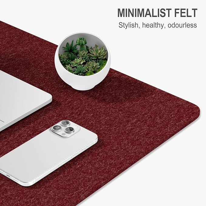 Auhoahsil Felt Desk Mat, Minimalist Large Mouse Pad XL 31.5 x 11.8 in, Desk Matt for Desktop, Keyboard, Laptop, Computer, Office, Work from Home, Gaming, Red
