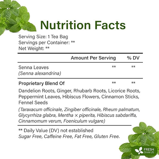 FreshDrinkUS, Premium 135 Tea Bags Men Super Detox Tea – Herbal Blend with Senna, Dandelion Root, Ginger, Peppermint & More – 100% Natural, Sugar-Free. Caffeine-Free. Gluten-Free. Vegan