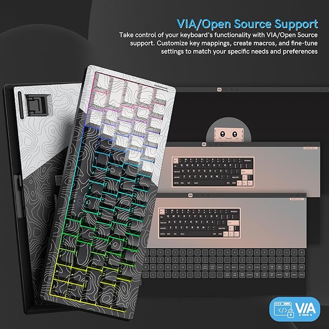 Womier Wireless Gaming Keyboard 60 Percent with QMK/VIA, Topographic Creamy Mechanical Key Board, RGB Custom Gasket Hot Swappable for Windows & Mac-POM Linear Switch (Q61)