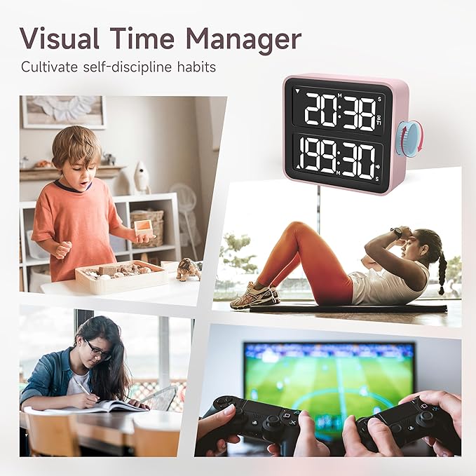 VEWINGL Dual Kitchen Timer Digital – 2-Channel Cooking Timer with Large Screen, Magnetic Back, Loud Alarm, Modern Pink Design for Various Timing Needs