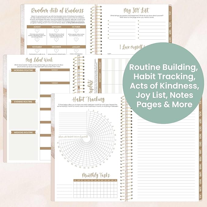 bloom daily planners 2025-2026 Academic Year Daily Planner (July 2025 - July 2026) - Aesthetic A5 Weekly & Monthly Calendar Agenda Organizer Book with Stickers - 5.5" x 8.25" - Brushed Beige