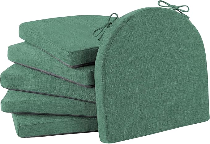 Chair Cushions for Dining Chairs with Ties and Removable Cover, Dining Kitchen Chair Pads with Non-Slip Bottom, High-Resilience Indoor Seat Cushions, 16'' x 16'' x 2'', Set of 6, Dark Green