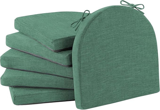 Chair Cushions for Dining Chairs with Ties and Removable Cover, Dining Kitchen Chair Pads with Non-Slip Bottom, High-Resilience Indoor Seat Cushions, 16'' x 16'' x 2'', Set of 6, Dark Green
