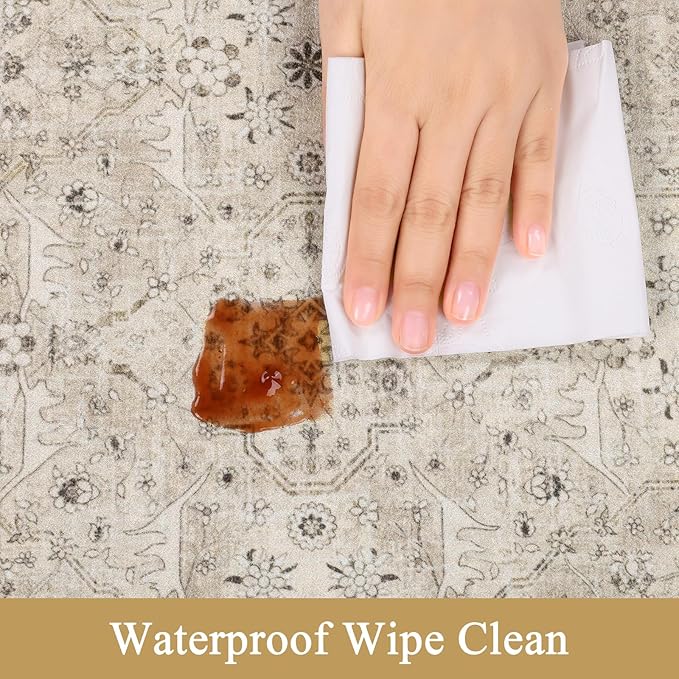 Pauwer Anti Fatigue Kitchen Mat Set of 3 Non Slip Kitchen Mats for Floor Cushioned Kitchen Rugs Comfort Standing Mat Farmhouse Waterproof PVC Foam Kitchen Floor Mat Runner, Khaki