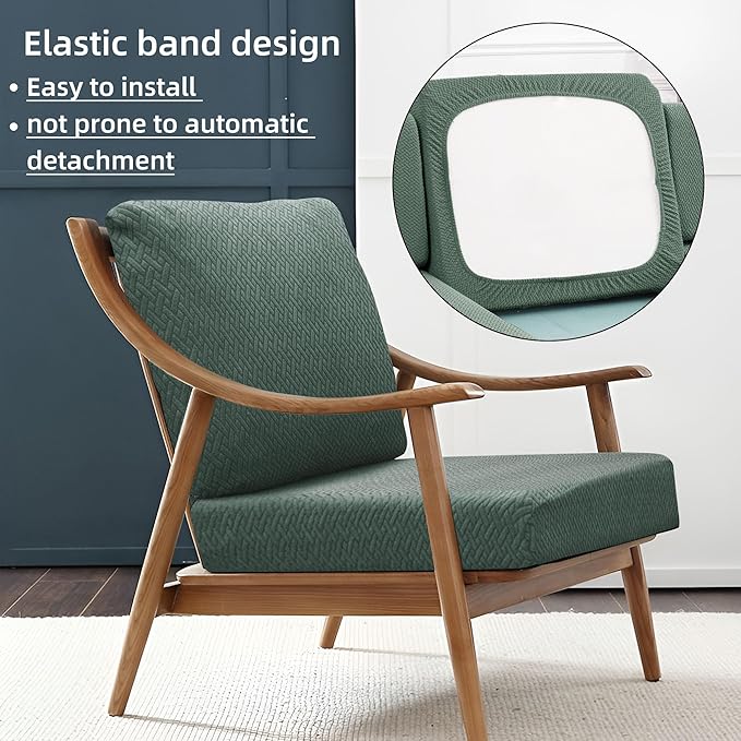 8Pcs Stretch Patio Cushion Cover Outdoor Cushion Cover Replacement Slipcovers Outdoor Cushion Covers Thick Jacquard Textured Twill Fabric Porch Patio Furniture Protector(Green，Cover，Only)