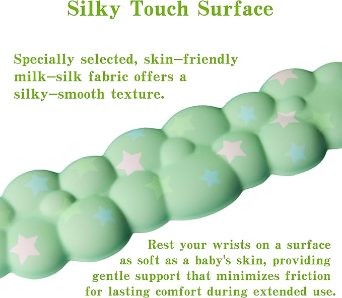 Cloud Wrist Rest Set for Keyboard and Mouse, Includes Cute Coaster, with Computers and Laptops (Green Colorful Star Set)