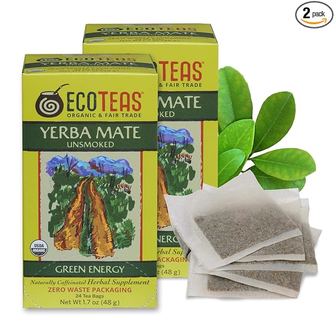 ECOTEAS Organic Yerba Mate Tea Bags - 24 Count, 1.7 Oz - Organic Detox Tea - Hi Caf Tea - Clean Energy Burst - 2 Pack