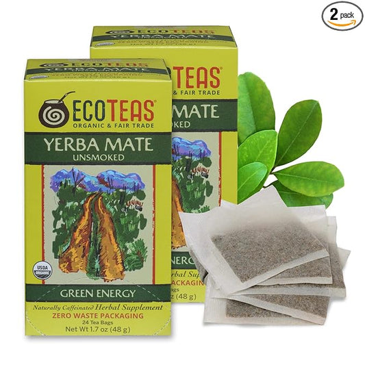 ECOTEAS Organic Yerba Mate Tea Bags - 24 Count, 1.7 Oz - Organic Detox Tea - Hi Caf Tea - Clean Energy Burst - 2 Pack
