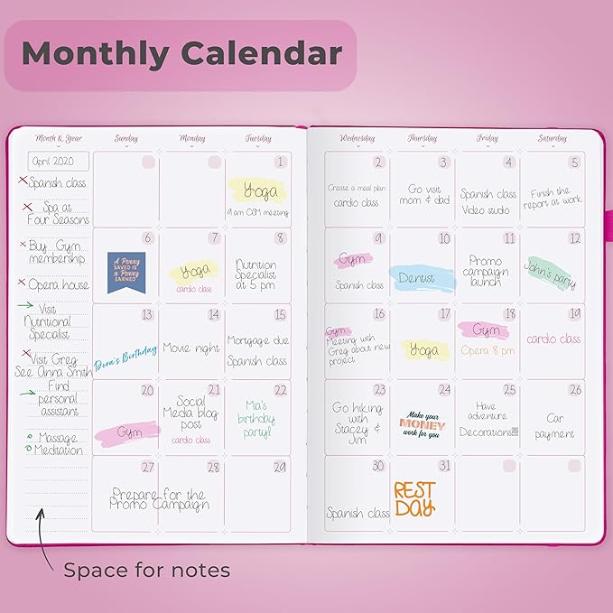 GoGirl Planner Agenda – Colorful Undated Monthly & Weekly Organizer for Women, Journal for Time Management & Productivity (Hot Pink)