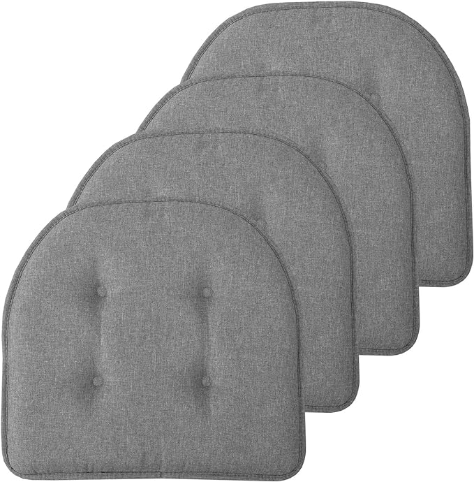 Sweet Home Collection Chair Cushion Memory Foam Pads Tufted Slip Non Skid Rubber Back U-Shaped 17" x 16" Seat Cover, 2 Count (Pack of 2), Grey