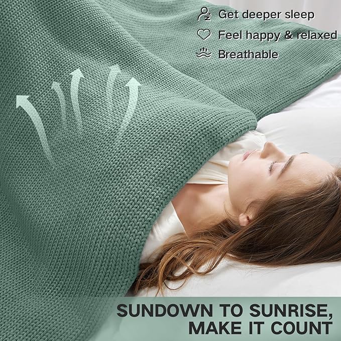 Guohaoi Knitted Weighted Blanket for Adults (Haze Green 50"x75" 20lbs) No Beads Cooling Throw Blanket for Hot Sleepers, Home Decor Breathable Chunky Knit Heavy Blanket Use on Full Size Bed