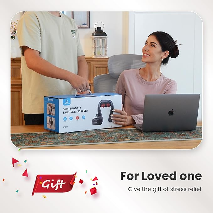 COMFIER Neck Massager with Heat, Shiatsu Back Massager for Pain Relief deep Tissue, 3D Kneading Massage Pillow for Shoulder, Portable & Cordless Design, Birthday Gift for Women, Gift for Mom, Dad