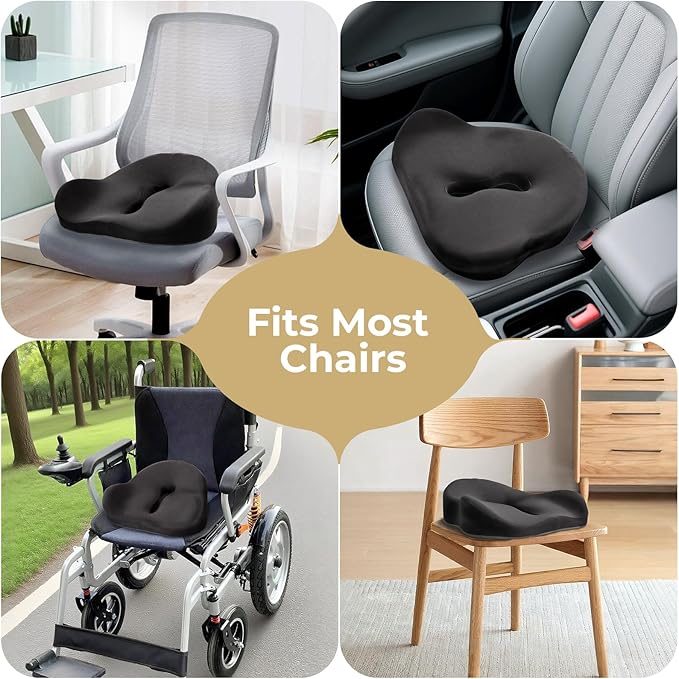 Petite Memory Foam Seat Cushion for Office Chair &Car - Cushion for Small Body Frames, Non-Slip Base & 3D Sleep Mask (Black)