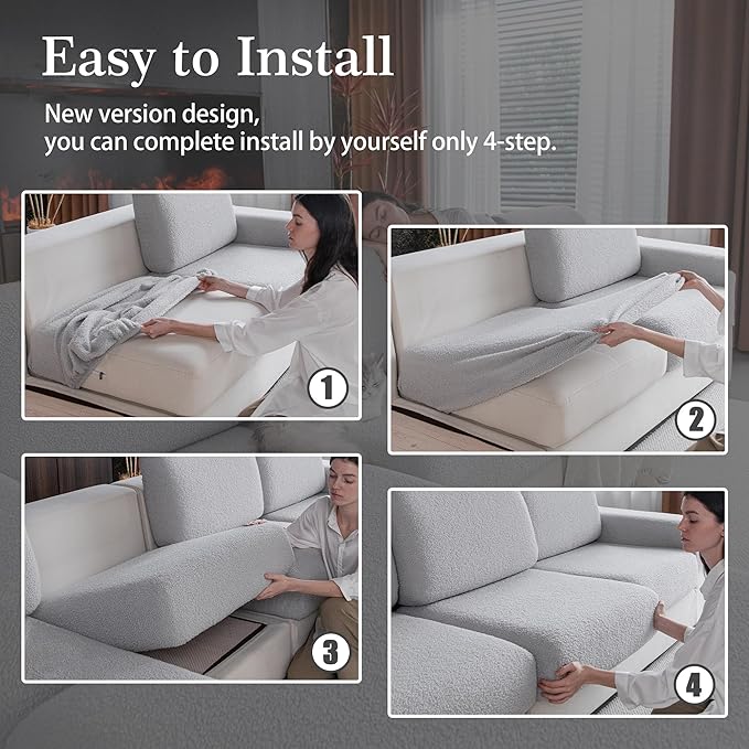 Couch Cushion Covers for Sectional Sofa, Stretch Soft Sofa Slipcovers Washable Wear-Resistant Universal Furniture Protector for Living Room(3 Seaters Covers, Light Gray)