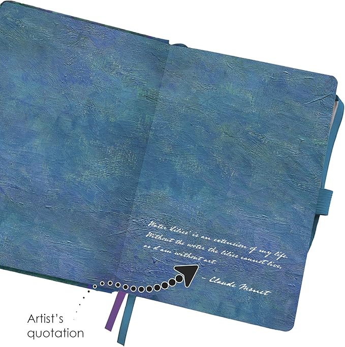 RainCaper Vegan Leather Journal Notebook, 160 Dot-Grid Pages, 5.7 inches x 8 inches, Journal - Monet Water Lilies